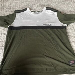 Adidas Olive and White Colorblock Tee
